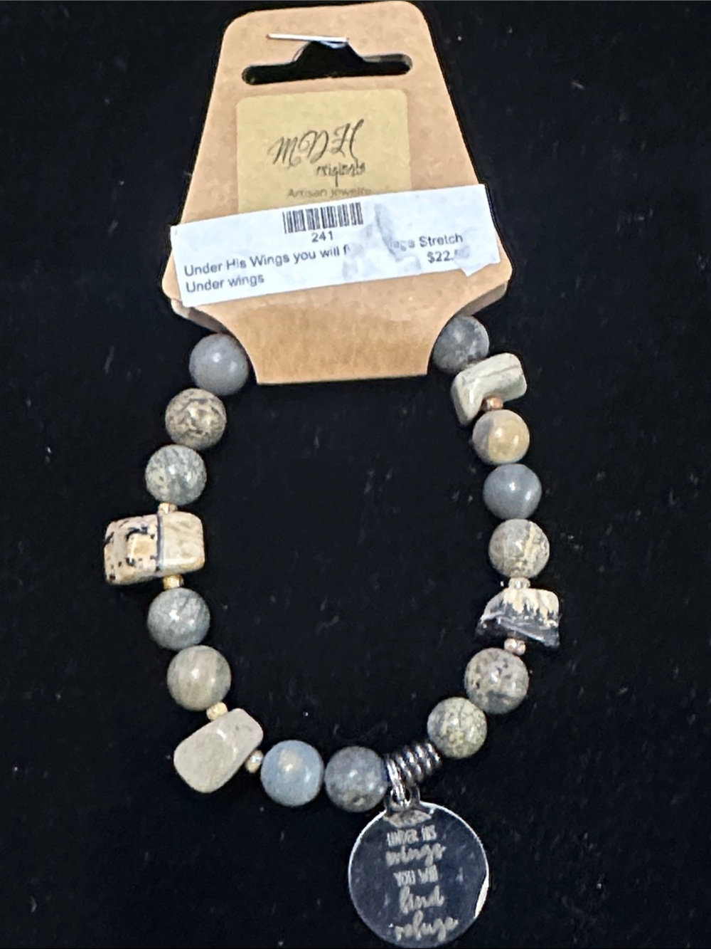 'Under His Wings' Gray Bead Charm Bracelet